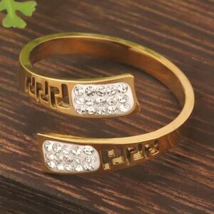 Chic Wrap Adjustable Ring Stainless Steel 18k Gold Plated Paved Shining Zirconia